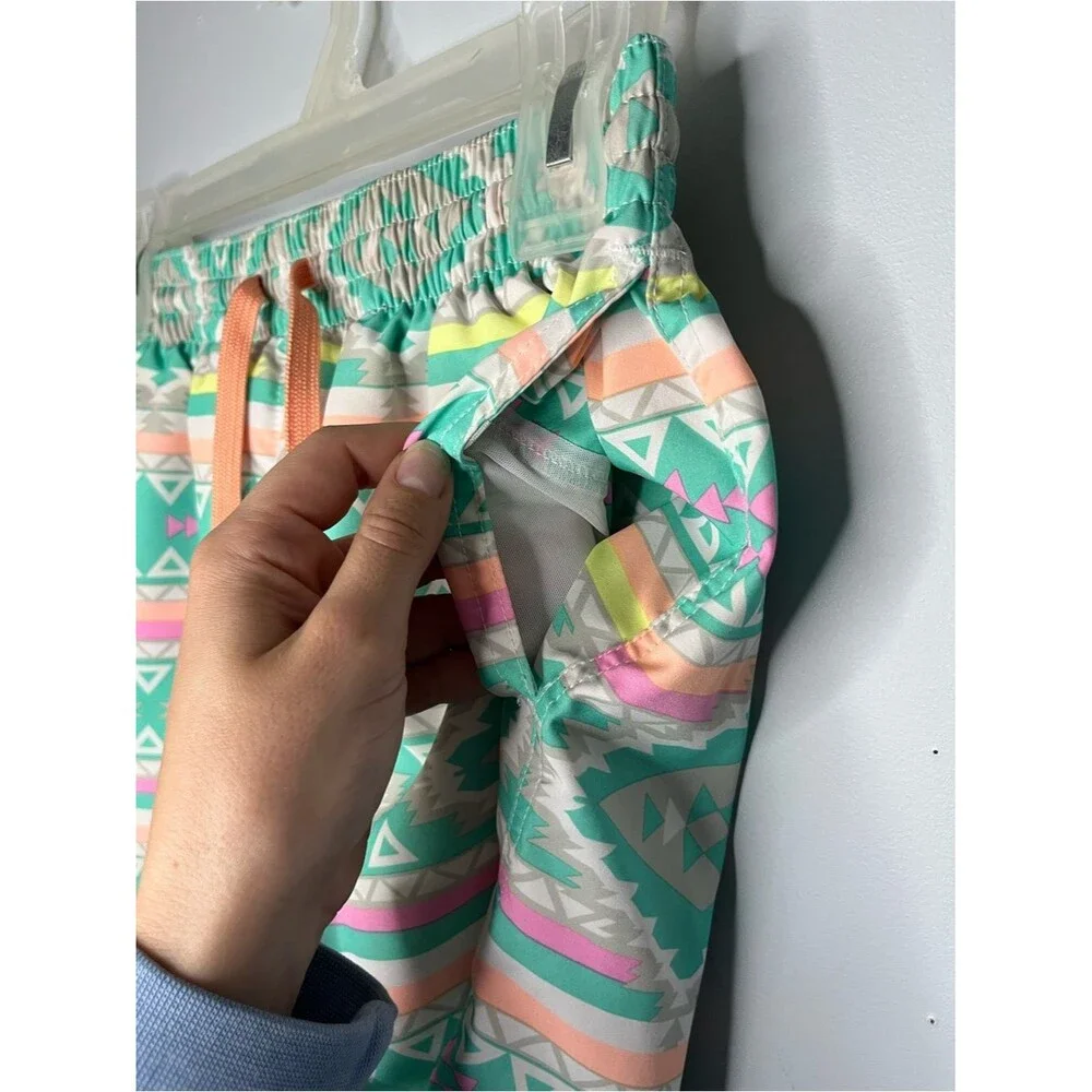 chubbies The En Fuegos Teal Geometric 5.5 Inch Classic Swim Trunks Size Small